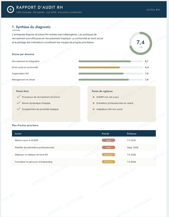 Rapport d'audit RH & plan d'action